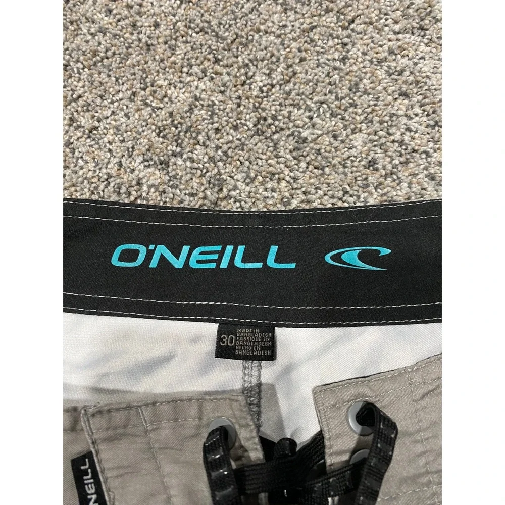 ONeill Mens Board Shorts Size 30 Grey Teal Striped Surf Swim Trunks